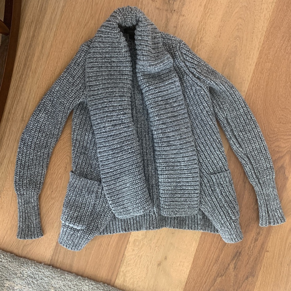 J. Crew 100% cotton rib knit heavy open cardigan sweater gray